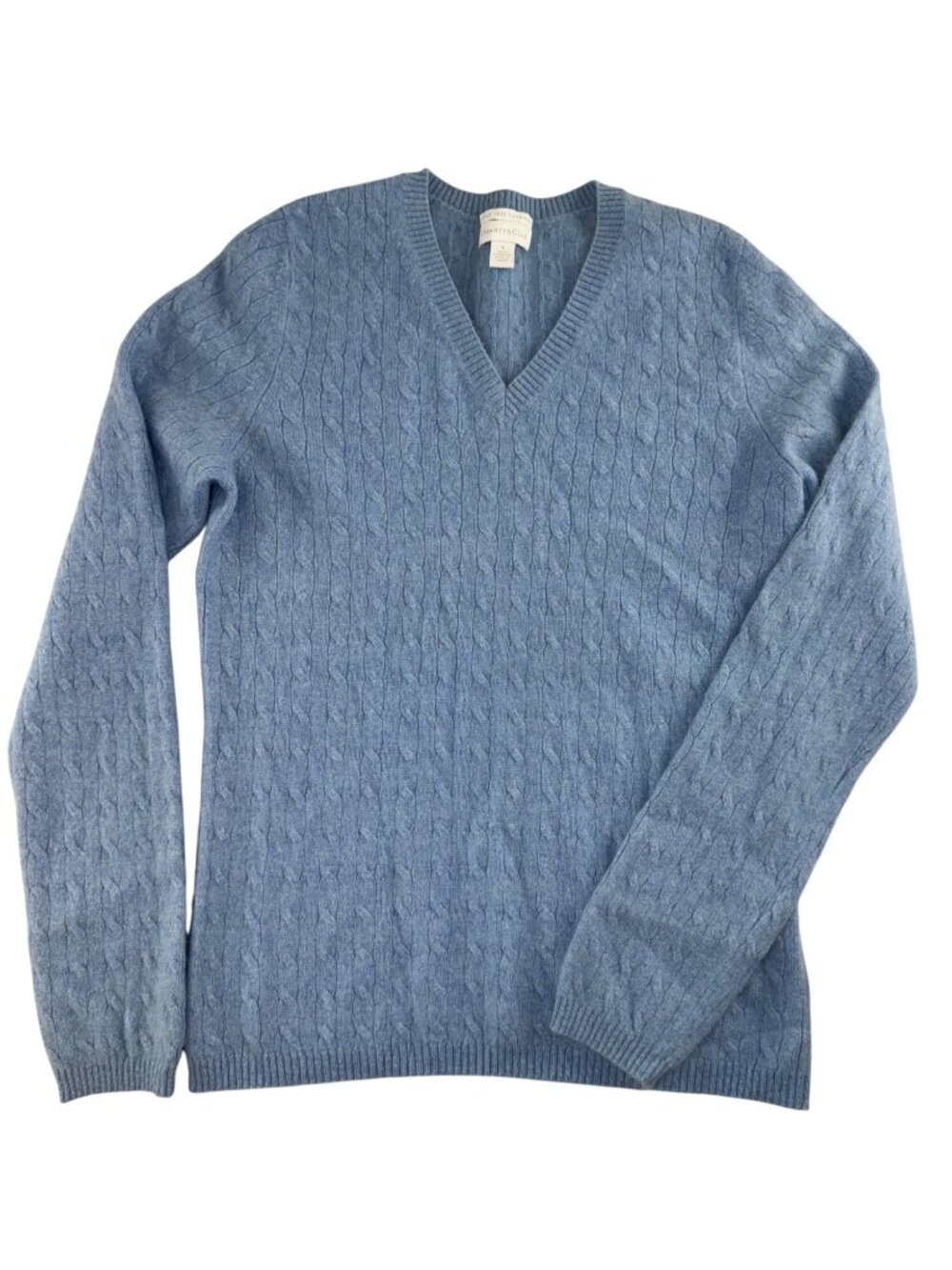 Charter Club 100% Cashmere Cable Knit V Neck Sweater Women's Small Blue Cozy